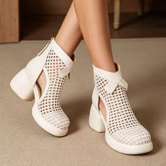 👢Cizme sandale înalte cu talpă groasă, țesătură elegantă și design împletit perforat