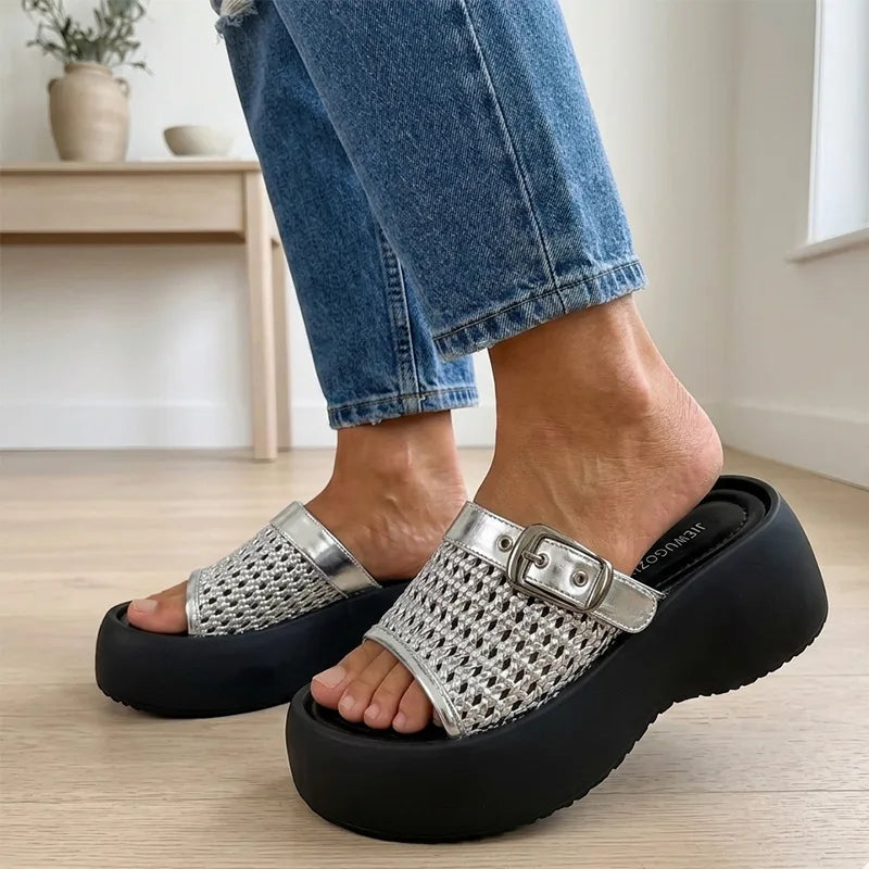 👡 papuci noi de vară cu design împletit și talpă groasă
