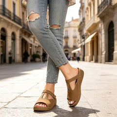 👡【Piele naturală premium】Papuci la modă cu platformă tip pană, confortabili