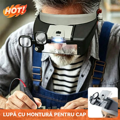 Lupă de Cap Profesională 81007AP cu 2 LED-uri, Ochelari Mărire pentru Reparații Electronice, Ceasornicărie și Lectură Bătrâni, Lentile Interschimbabile