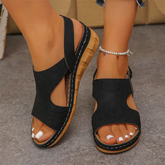 Sandale elegante cu platformă și vârf peep-toe: design ajourat, închidere confortabilă cu velcro, mărimi 36-43