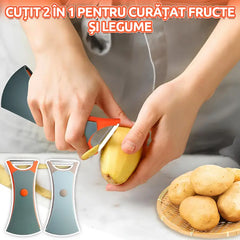 ✨【3 buc】Curățător Multifuncțional 2-în-1 pentru Legume și Fructe: Cu Două Lame Rotative și Carcasă de Protecție, Ghilotina de Curățat Cartofi și Roșii