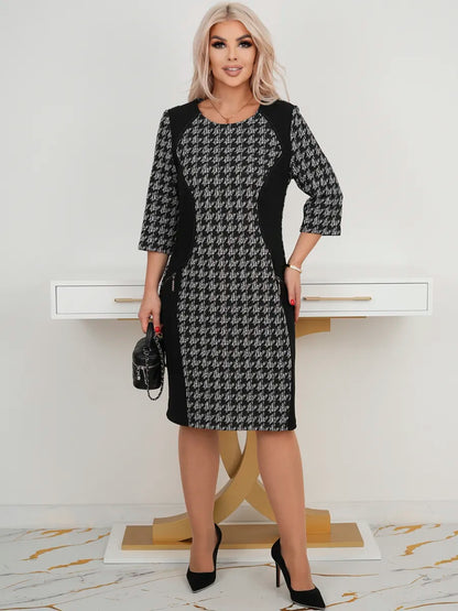 🔥【Χειμερινή Μόδα】🌷🌞 Ζεστό Φόρεμα με Στενή Γραμμή και Καρό