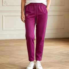 Pantaloni Casual de Vară Damă: Croială Dreaptă și Fluidă, Efect de Subțiere, Cu Șnur în Talie și Dungă Laterală Sport-Șic