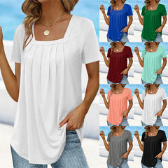 🌈👚【S-5XL】Tricou larg uni cu decolteu pătrat pentru femei