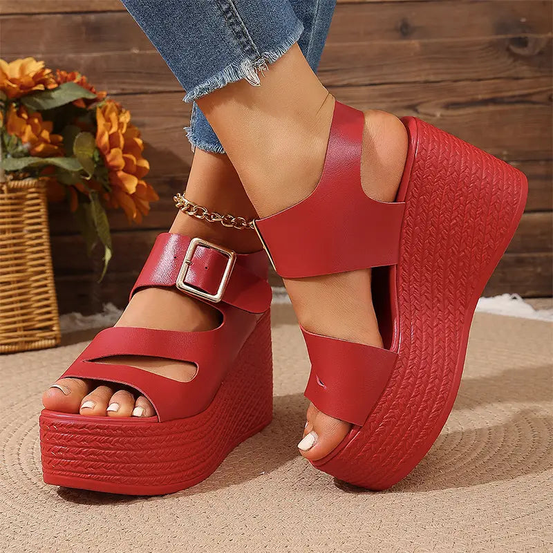 Sandale cu Platformă Înaltă de 8.5cm: Stil Sabot Boho, Barete Late cu Cataramă, Mărimi 36-43