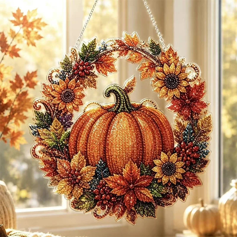 🎃💎Decorațiune suspendată cu dovleac, floarea-soarelui și aplicații strălucitoare