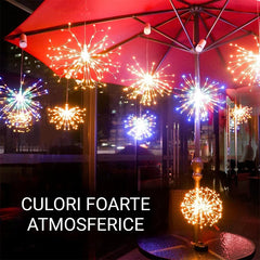 ✨Set 4 în 1 Artificii Solare Suspendate, Ghirlandă Luminoasă cu 240 LED-uri, Panou Solar Mare și Telecomandă, Impermeabil pentru Camping și Grădină