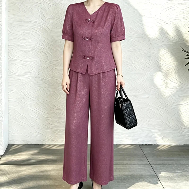 Set Elegant din Două Piese – Design Rafinat cu Pantaloni Largi pentru o Siluetă Distinsă