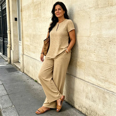 🩵 Set de Vară Casual Premium – Compleu Vaporos cu Pantaloni Largi, Efect de Subțiere, 6 Culori, Mărimi S-2XL! ✨🍃