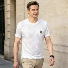 🐯Tricou bărbătesc cu mânecă scurtă, stil retro baroc, din material răcoros tip mătase de gheață