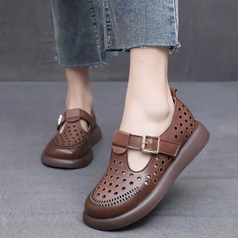 Pantofi Ortopedici de Vară din Piele Naturală: Design Decupat și Aerisit, Ameliorează Durerea de Picioare, Talpă Ergonomică Flexibilă