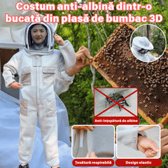Costum anti-albină dintr-o bucată din plasă de bumbac 3D