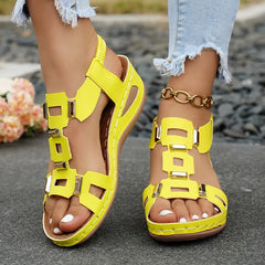 👡 Sandale Romane cu Platformă și Catarame Metalice – Barete Elastice, Talpă Ultra-Moale și Confort de 5.5 cm! ☀️✨