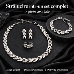 ✨ Set Complet de Bijuterii Elegante cu Frunze Strălucitoare - Colier, Cercei, Brățară și Inel! Design Rafinat cu Zirconii Mici · Eleganță în Fiecare Detaliu · Cadoul Ideal pentru Nuntă, Petreceri sau Zile de Naștere!