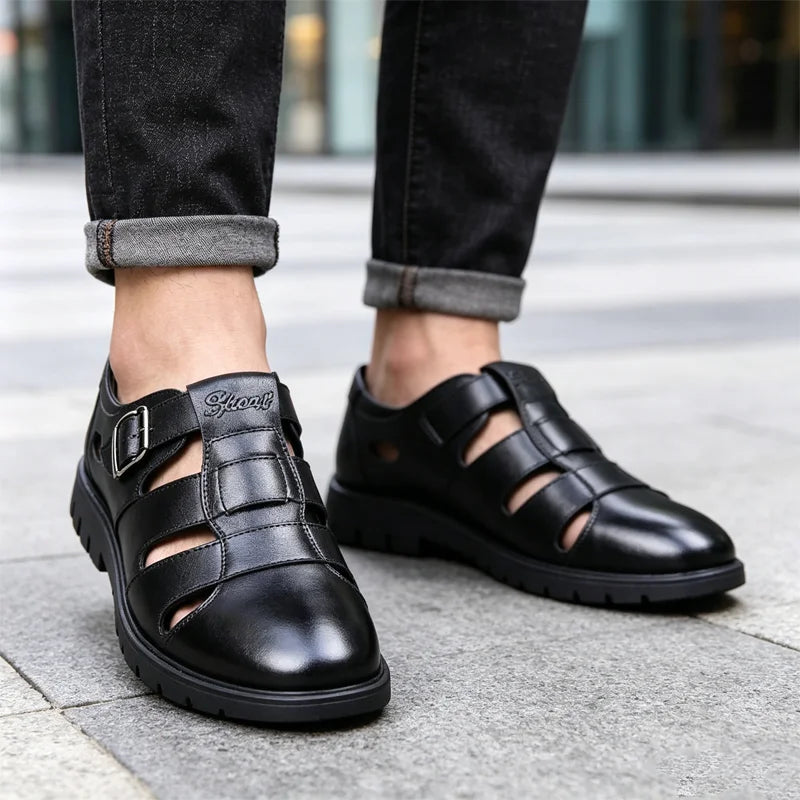 👞Sandale bărbătești din piele naturală cu decupaje｜Respirabile, confortabile și cu aspect premium