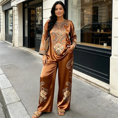 👑Set casual din două piese, cu imprimeu din mătase luxoasă și elegantă