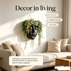 Ghiveci de Perete în Formă de Chip Uman, Sculptură Decorativă pentru Plante Căzătoare, Ghiveci Suspendat de Interior și Exterior, Decor Grădină