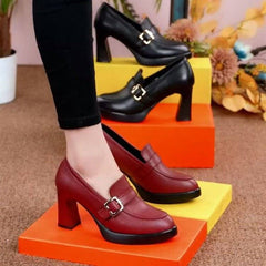 👠【35-40】2026 Noua Talpă groasă Toc gros Moda Damă Toc Înalt Pantofi din piele