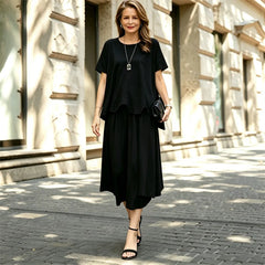 Set Elegant 2 Piese: Bluză Lejeră cu Margine Ondulată și Pantaloni Largi - Confortabil și Modern