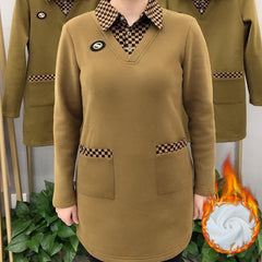 🔥 Bluza noua de toamna si iarna, calda, catifelata, cu model din doua piese, guler in carouri