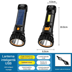 Energie Solară Nelimitată ✨ Lanternă Profesională LED Ultra-Puternică 🔦 Funcție de Power Bank & Lampă de Camping COB!