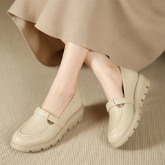 Pantofi casual cu talpă groasă, din piele moale, stil francez elegant și modern