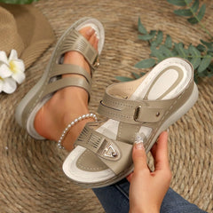 👡Papuci la modă cu cataramă metalică, talpă groasă cu pernă de aer și platformă tip pană