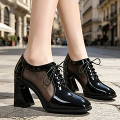 【34-40】Pantofi Eleganți cu Toc Gros și Plasă – Stilează-ți ținuta de birou fără să îți transpire picioarele, chiar și la 35°C!