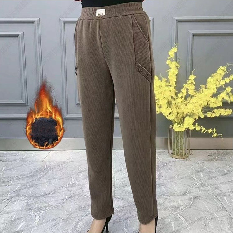 🎁👖Παντελόνι casual με φαρδιά γραμμή και χοντρή φλις επένδυση, για μεγάλα μεγέθη, κατάλληλο για όλους τους σωματότυπους