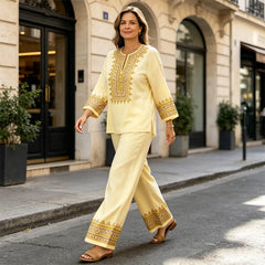 Set Damă Elegant cu Imprimeu | Bluză și Pantaloni Largi | Mărimi S-3XL