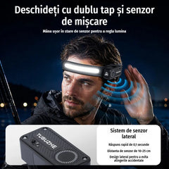 Lanternă de Cap și Bratara LED 2-în-1 pentru Alergare și Ciclism, Ecran LCD, Senzor de Mișcare, Lumină Albă/Roșie de Avertizare, Încărcare USB, Ultra Luminoasă