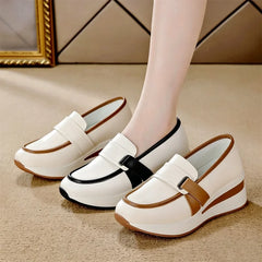 Pantofi Loafers cu Platformă pentru Femei, Design Elegant cu Talpă Înaltă, Piele Moale, Stil Casual și Office, Culori Contrastante