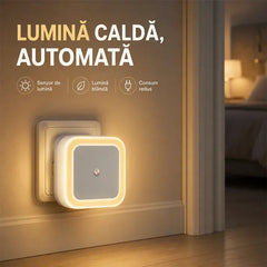 【4 buc】Lampă de Veghe LED Pătrată cu Senzor de Lumină Automat – Mini Lampă de Priză cu Lumină Caldă, Consum Redus pentru Dormitor, Hol și Camera Copilului