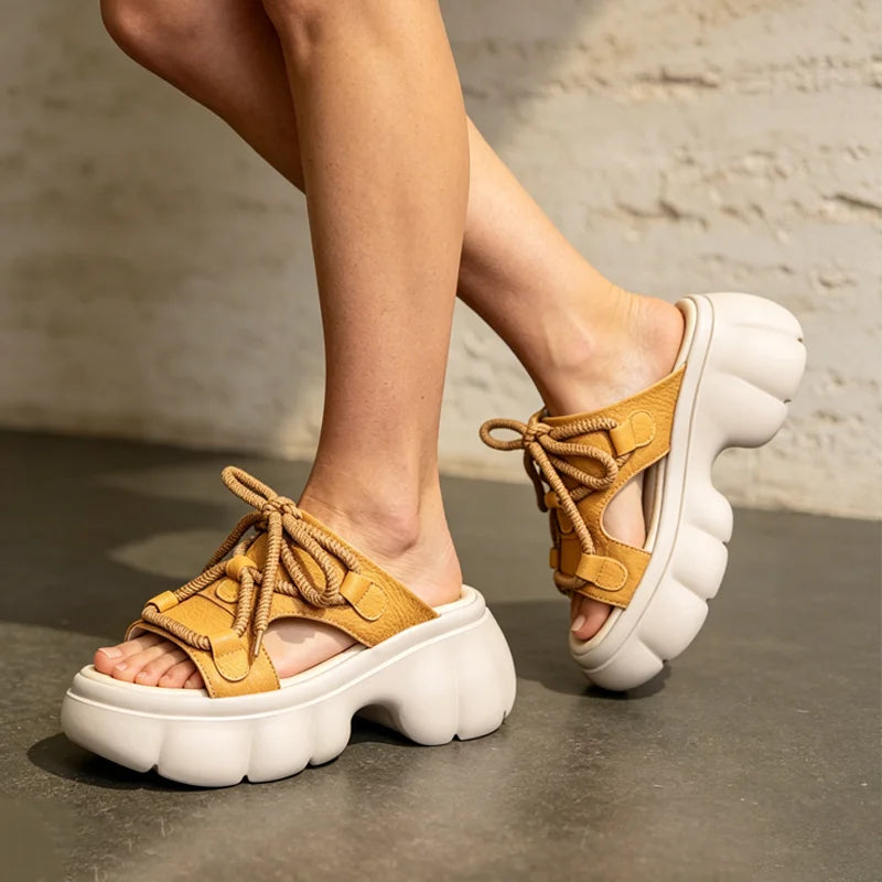 【35-40】Papuci Chunky cu Megaplatformă și Șireturi – Câștigi înălțime, stil stradal și confort maxim dintr-o singură mișcare!