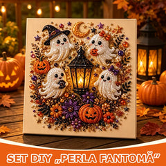 【20*20cm】Kit DIY Artă cu Perle și Diamante, Model Nou Fantome Drăguțe de Halloween, Tablou Mozaic cu Dovleci și Lună, Decorațiune Creativă Casă