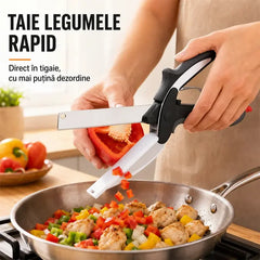 Foarfecă de Bucătărie 2 în 1 cu Tocător Integrat – Cuțit și Fund de Tocat Portabil pentru Legume, Fructe, Carne și Camping ✂️🥩