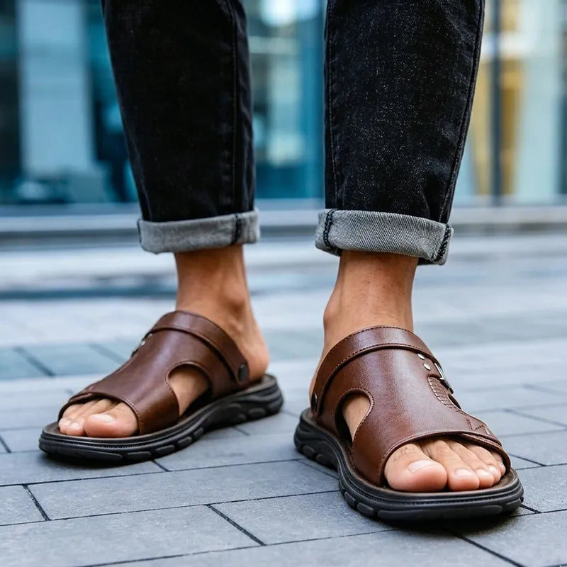 🩴 Sandale și Papuci 2-în-1 din Piele Naturală – Talpă Moale Anti-Alunecare și Confort Suprem de Vară! ☀️🌊[ dacă aveți picioare late, cumpărați două mărimi mai mari.]
