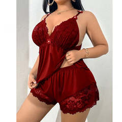 🌸 Set de pijama cu camisol și pantaloni scurți cu dantelă, bretele reglabile și decolteu în V 🛏️✨