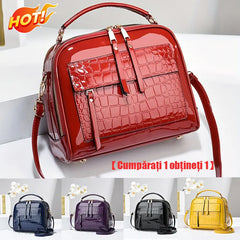 【Cumpărați 1 obțineți 1】Geantă de mână elegantă din piele lacuită cu model crocodil, stil retro, geantă de umăr pătrată vintage, crossbody din piele artificială cu curea reglabilă pentru femei