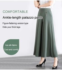 ❤️【M-5XL】2026 Pantaloni noi de dama de vară picioare late mătase de gheață până la glezne