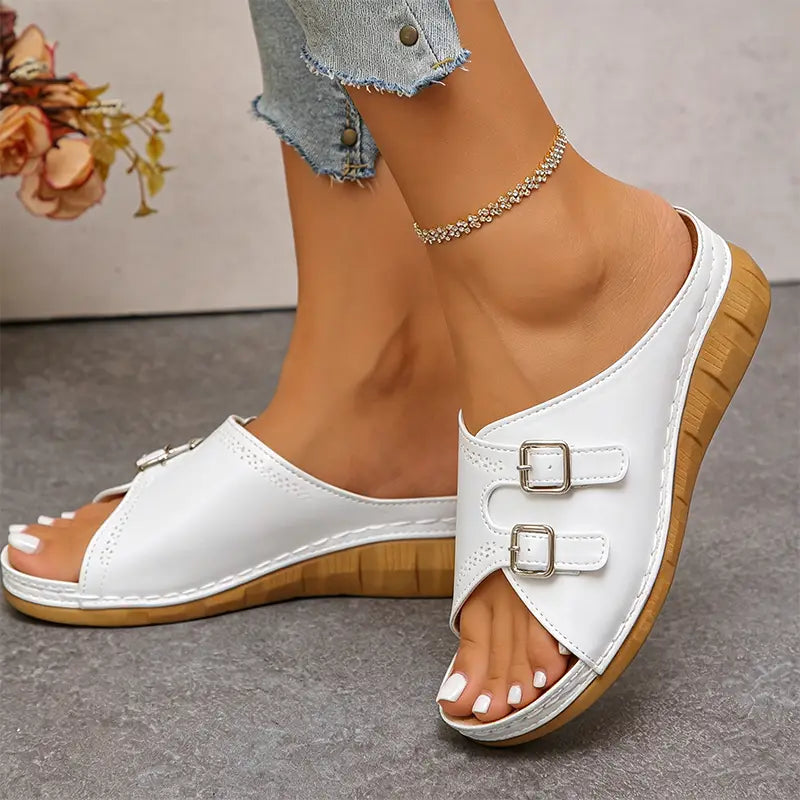 👍Papuci casual retro cu două catarame – comozi, moderni și ușor de asortat