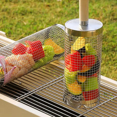 Coș Rotativ pentru Grătar din Inox Gros: Accesorii Camping și Picnic, Ideal pentru Legume și Carne