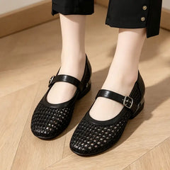 👡 pantofi franțuzești cu toc mic, design împletit și decupaje respirabile
