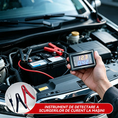 Tester de Scurgere Curent Auto cu Afișaj Digital Dual – Instrument de Diagnosticare Fără Întreruperea Alimentării, Voltmetru și Ampermetru, Siguranță Inclusă, Nu Necesită Multimetru