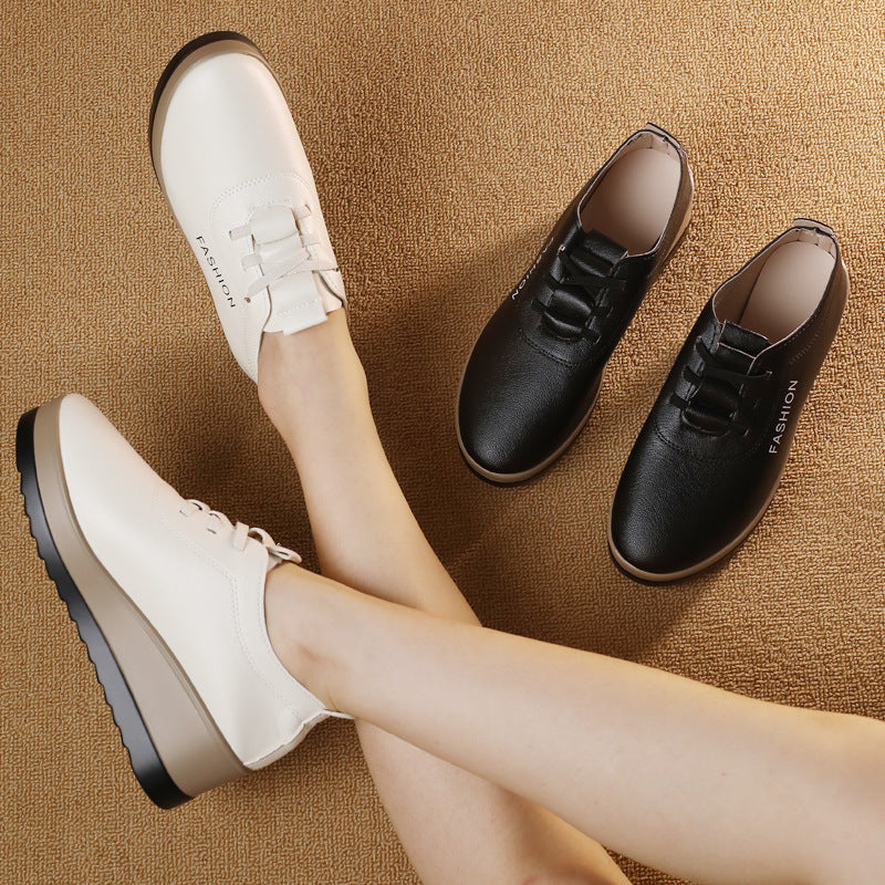 💥【Μεγάλες πωλήσεις】Γυναικεία δερμάτινα παπούτσια με χοντρές σόλες