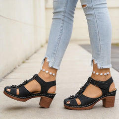 ✨ Sandale cu platformă, model floral, mărime plus 🌸 Stabile și care subțiază călcâiul, cu închidere cu velcro pentru o purtare super ușoară!