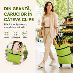 Geantă pliabilă de cumpărături cu roți – Soluția 2 în 1 pentru cumpărături fără efort! 🛒✨