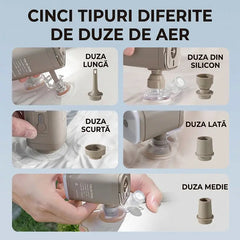Pompă Electrică Portabilă 2-în-1 pentru Umflare și Dezgonire – Cu 5 Duze Diferite, pentru Saltele, Piscine și Camping, Funcție Lumină