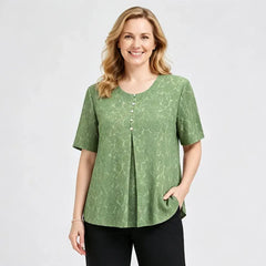 【Efect de Slăbire Vizuală】Tricou Fashion de Vară cu Guler Rotund și Croială Lejeră